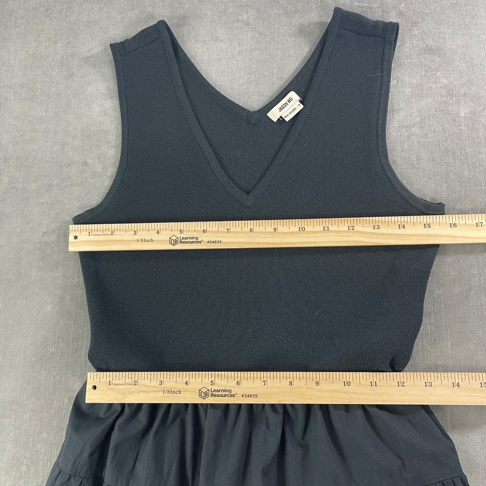 Jason Wu Women M Black Sleeveless Tiered Midi Dress Mixed Media Knit Top - Picture 4 of 12